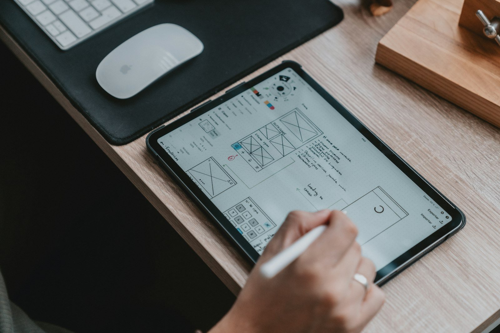 Clickable prototype and wireframes on a tablet