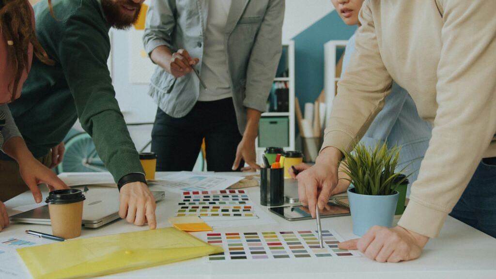 Design team collaborating on a UI/UX project