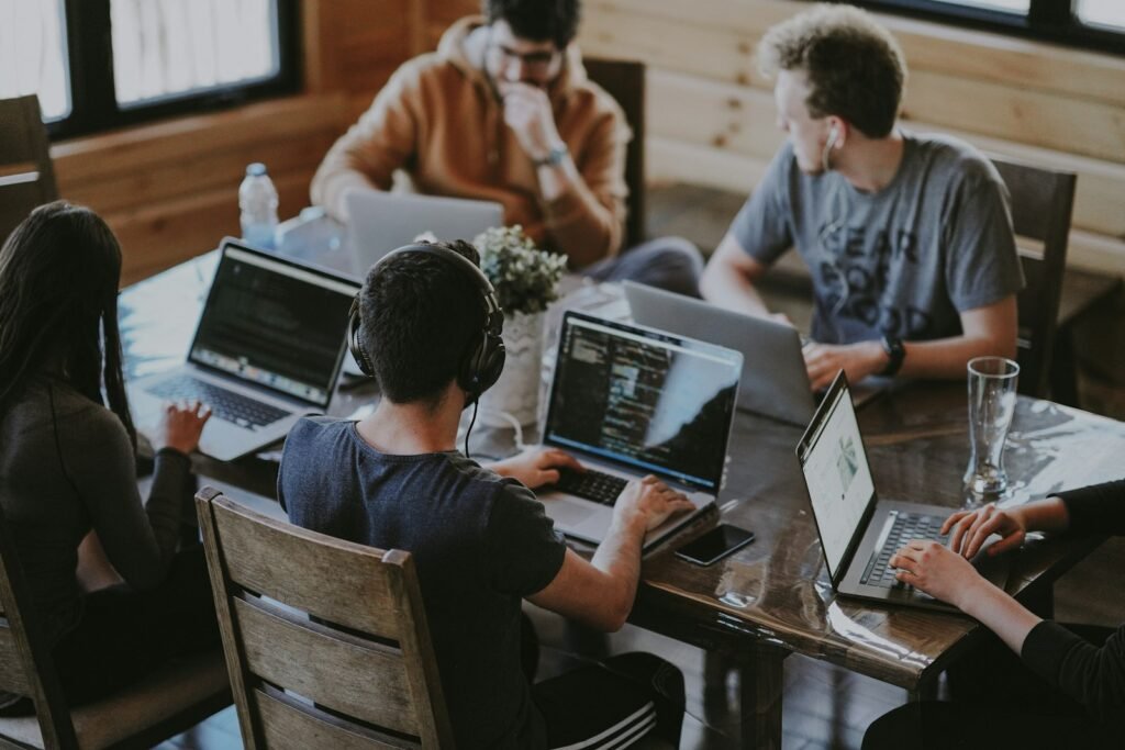Web app development team working together