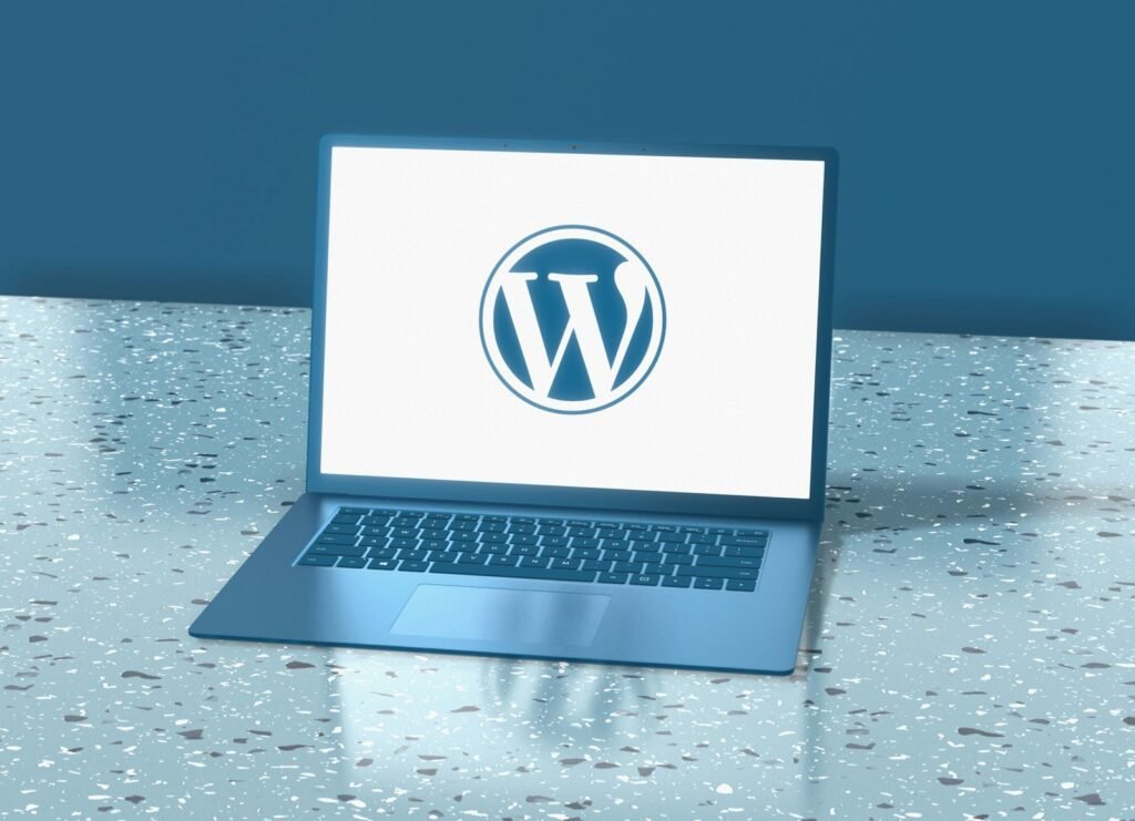 WordPress website development on a laptop